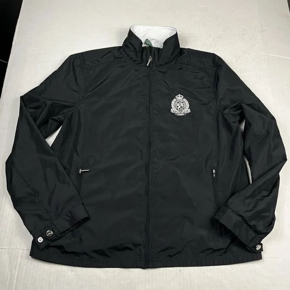 Lauren Ralph Lauren Active Lightweight Windbreaker Jacket Black Crest Logo LARGE